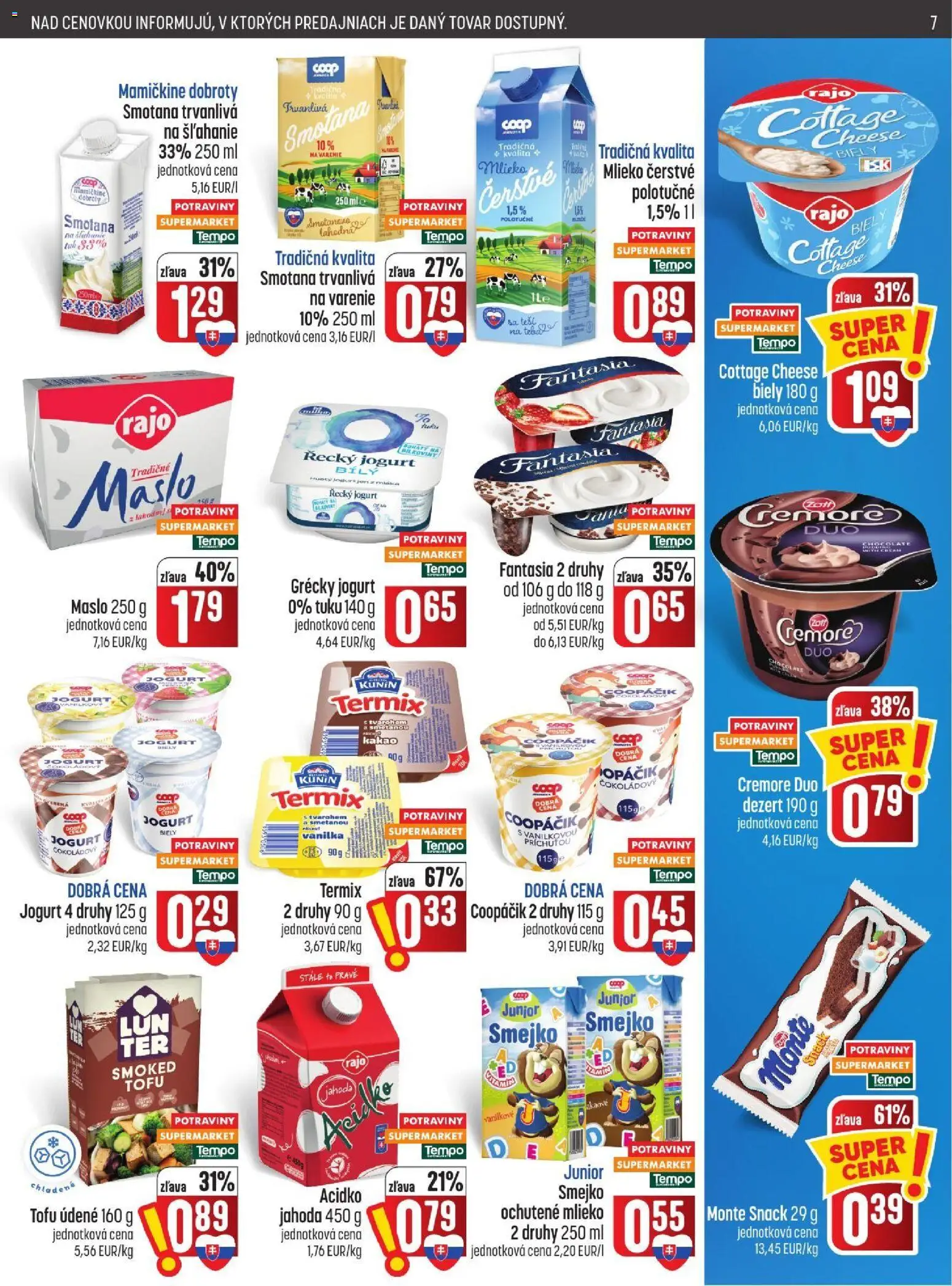 Náhľad COOP Jednota letáku platného od 22.10.2026 - Tofu, Cottage cheese, Kakao, Jogurt, Vanilka, Smotana, Grécky jogurt, Maslo 250 g