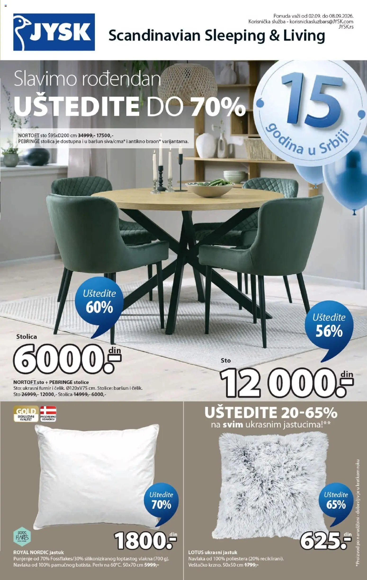 Pregled Jysk kataloga - važi od 02.09.2026 - Sto, Lotus, Stolica, Jastuk
