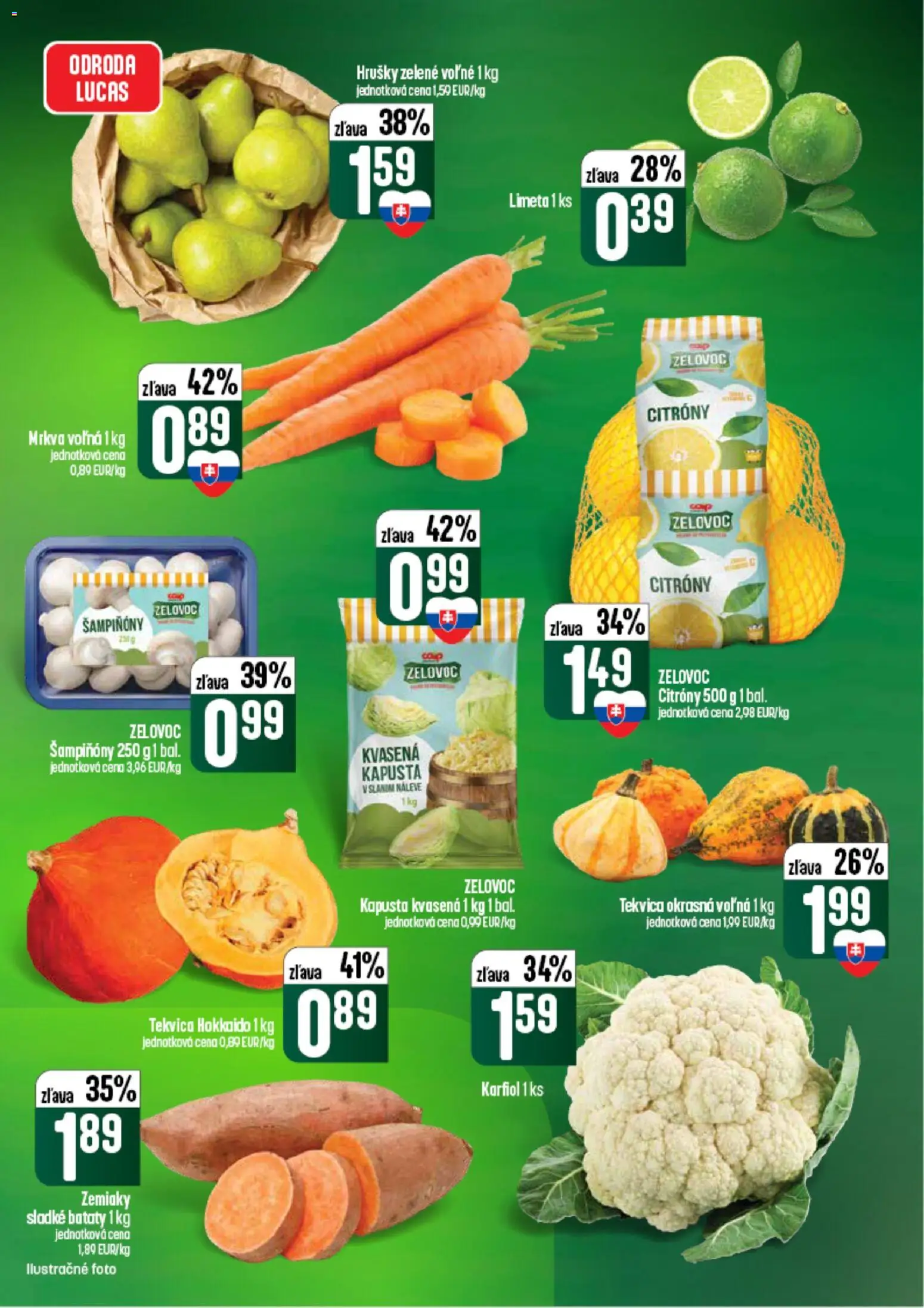 Náhľad COOP Jednota letáku platného od 10.09.2026 - Tekvica, Karfiol, Mrkva, Šampiňóny, Tekvica Hokkaido, Hrušky, Batáty, Citróny
