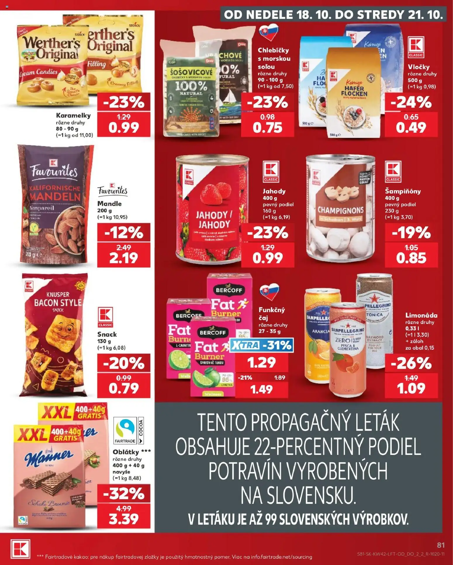 Náhľad Kaufland letáku platného od 15.10.2026 - Jahody, Mandle, Kakao, Šampiňóny, Vločky, Oblátky, Limonáda