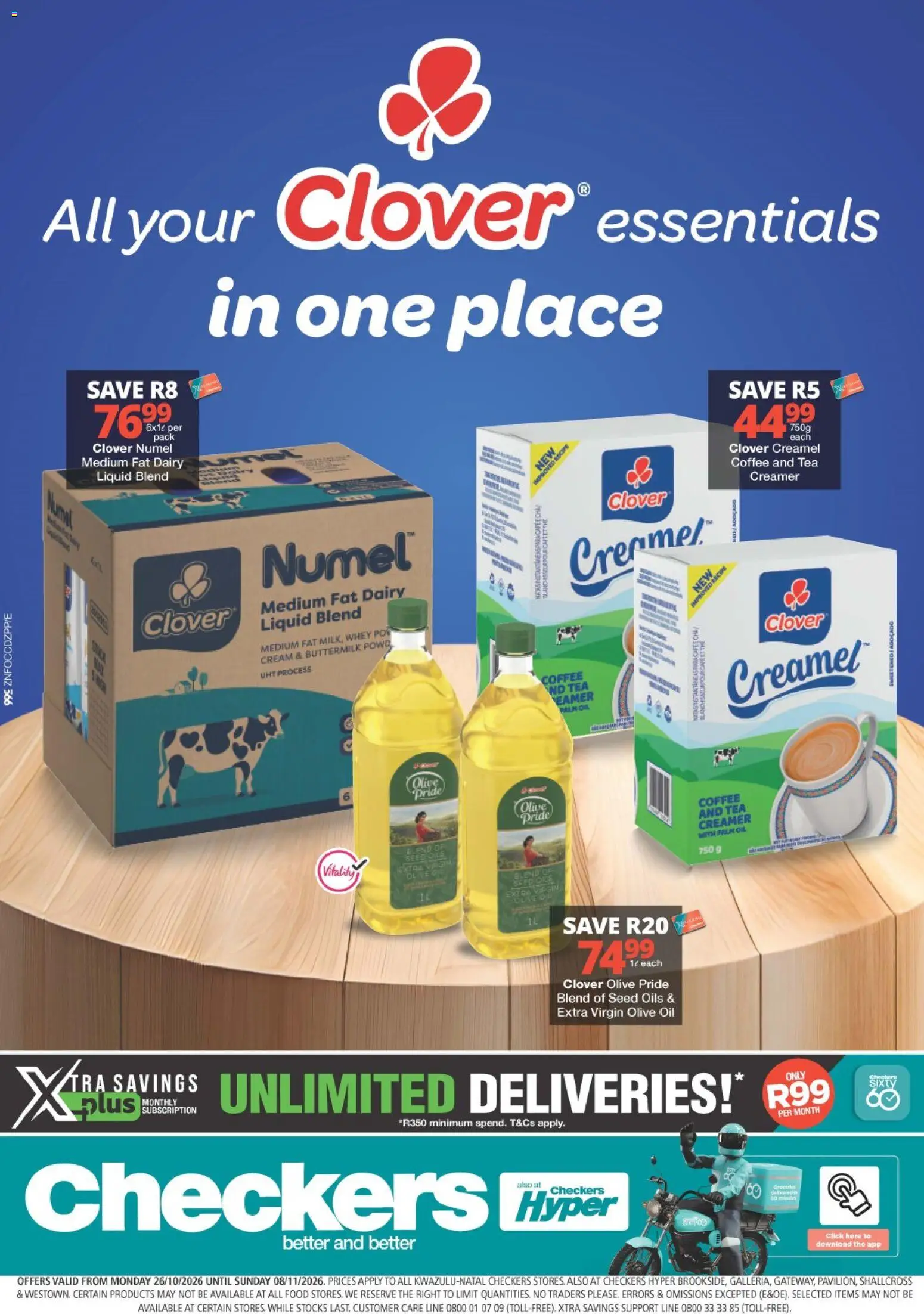 Preview of Checkers flyer valid from 26/10/2026 - Coffee, Tea, Oil, Cream, Extra virgin olive oil, Creamer