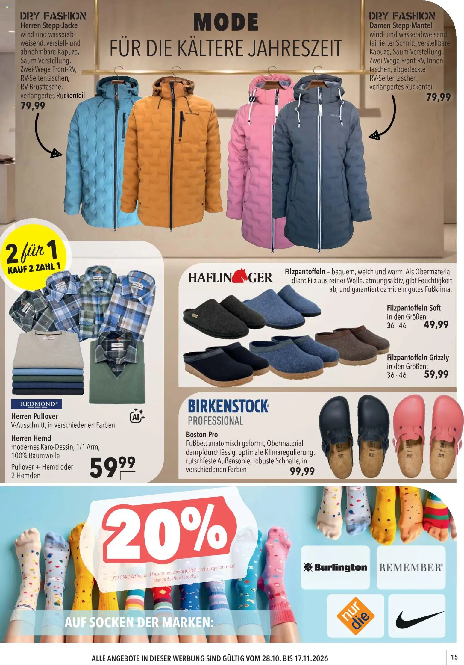 Vorschau von dem Prospekt des Geschäftes CITTI Markt, gültig ab dem 28.10.2026 - Pullover, Socken, Steppjacke, Hemd, Steppmantel