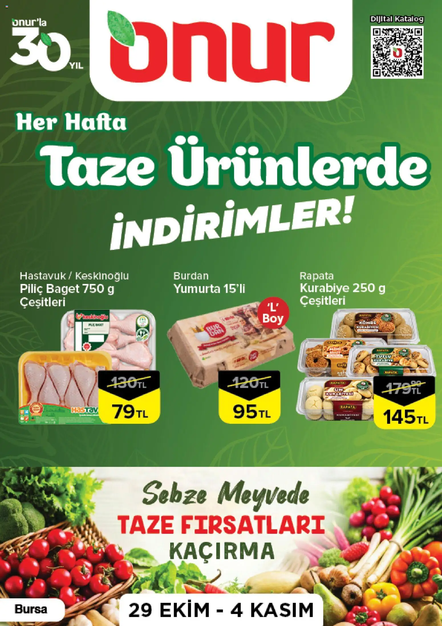 Onur Market Onur Market - Taze Ürünlerde İndirimler Bursa 29.10.2026 - Broşürünün önizlemesi - Kurabiye, Yumurta, Sebze, Piliç