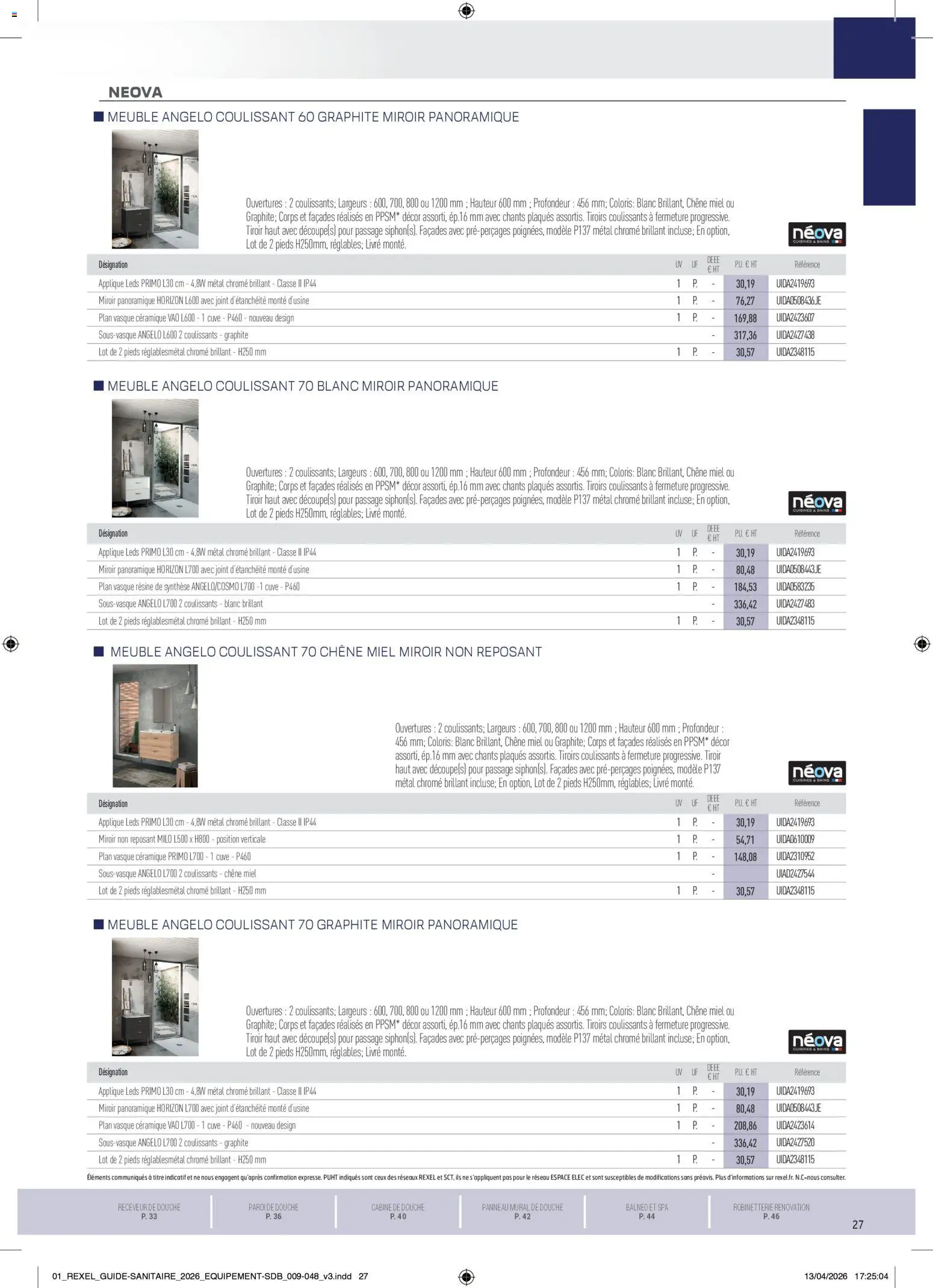 Prévisualisation de Rexel - Brochure Sanitaire du magasin Rexel formulaire valide 20/04/2026 - Miroir, Livre, Meuble, Miel, Douche, Tiroirs