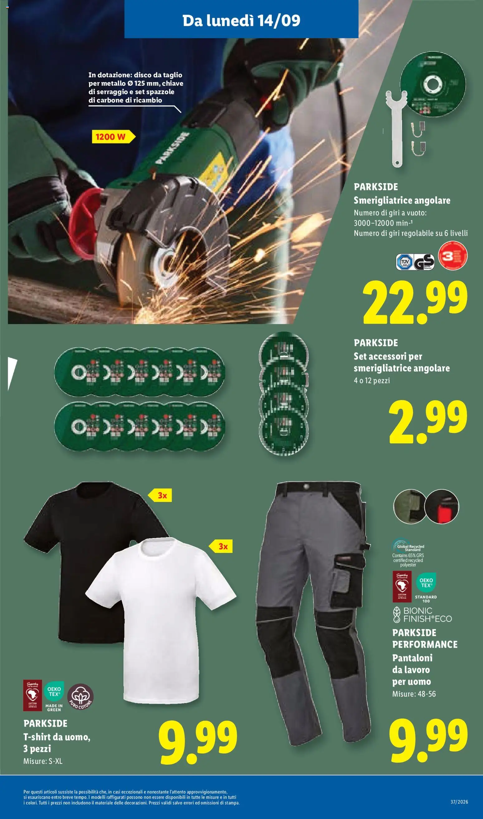 Anteprima dell'opuscolo Lidl volantino dal negozio Lidl valido da 10/09/2026 - Disco, Carbone, Pantaloni, Smerigliatrice, Taglio, Pantaloni da lavoro, T-shirt