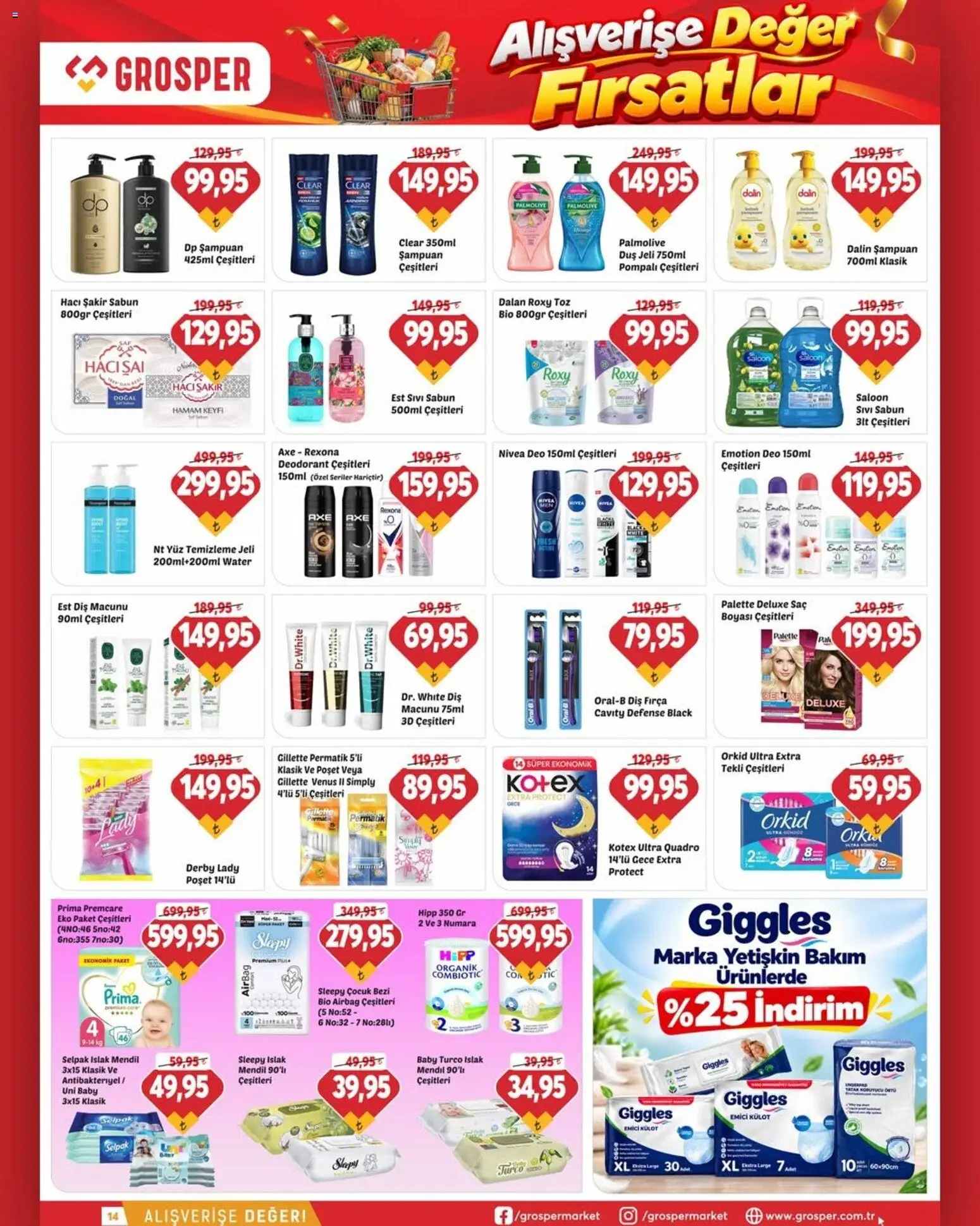 Grosper Grosper - Aktüel İndirim Katalog 28.10.2026 - Broşürünün önizlemesi - Şampuan, Deodorant, Diş macunu, Duş jeli, Sabun, Fırça, Külot, Mendil