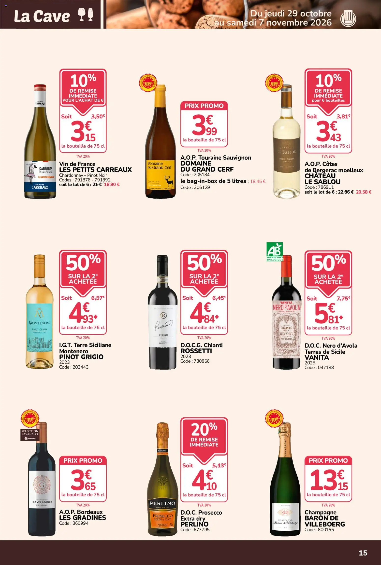 Prévisualisation de Promocash catalogue Rendez-vous Promos du magasin Promocash formulaire valide 29/10/2026 - Champagne, Vin, Prosecco, Sardine, Pinot noir, Bouteille, Chianti